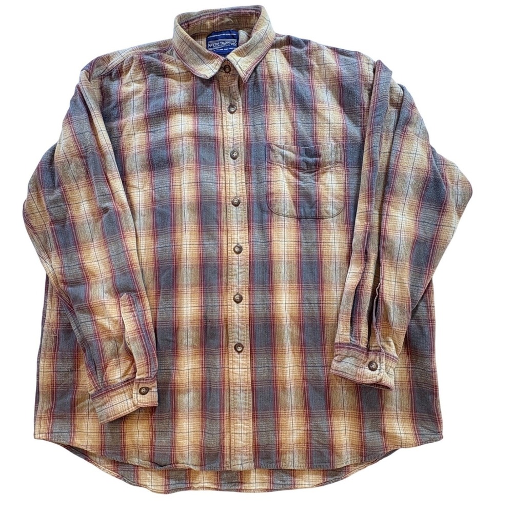 Newton Trading Co Flannel Shirt Mens XL Oversized Plaid Cotton Button Down Brown